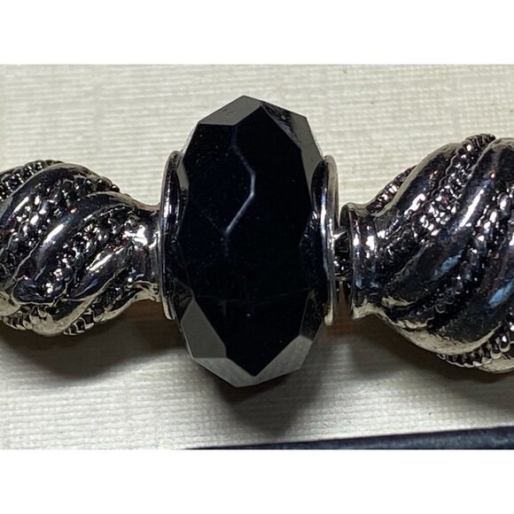 Napier Bracelet w Silver Rope Twist & Black & White Glass Faceted‎ Slides - Picture 4 of 7